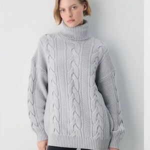 Aritzia Light Gray Cable Turtleneck Sweater